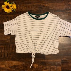 Forever 21 Tie-front Cropped Striped Tee